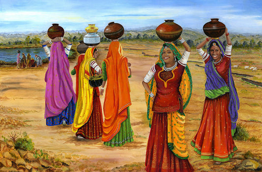 Rajasthani Women Going towards a pond to fetch water